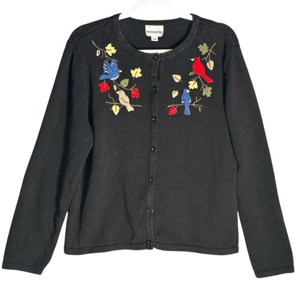 Breckenridge‎ Vintage Sz L Bird Embroidered Cardigan Sweater Cardinal Bluejay - Picture 1 of 11